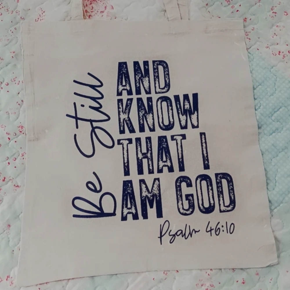 Inspirational Canvas Tote Bag with Blue Text
